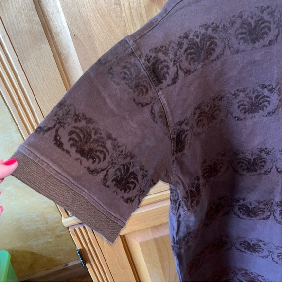 Vintage Pele Pelle BROWN velvet POLO shirt Marc Buchanan XL mens embroidered 3D - Picture 15 of 16